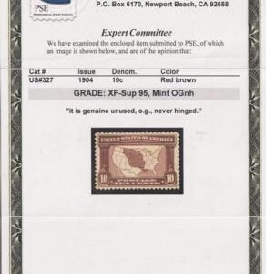 US Early Commemoratives #327 MINT NH XF-SUP-95 Dual Certs:  Cat Value  $2250