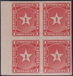 Liberia #33var MINT HINGED imperf margin block