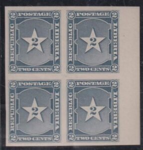 Liberia #34var MINT HINGED Imperf margin block of 4