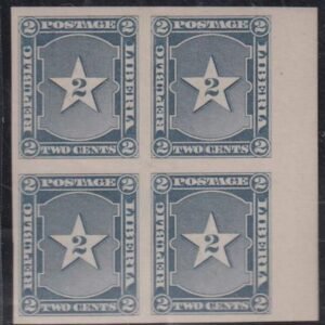Liberia #34var MINT HINGED Imperf margin block of 4