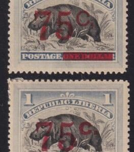 Liberia #91, 91a  Hinged  both "c"s Cat Value  $40