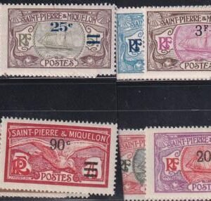 St Pierre and Miquelon #121-31 MINT Hinged F-VF Fresh set, surcharges Complete, Cat Value $79.50