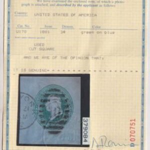 US Postal Stationery and Cut Squares #U170 Used  VF - XF 38x42 mm with partial NY "10" FNQE PFC HS Cert Cat Value: $2750