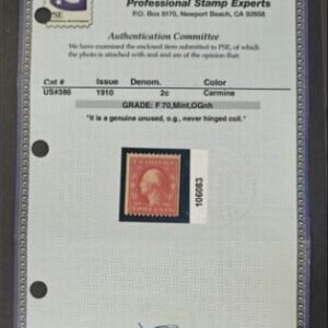 US Early Commemoratives #386 Mint NH F PSE F-70 Cert Cat Value: $260