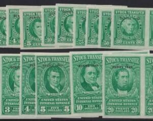 US Revenues #RD67-79 & 80-85 Mint NH  Complete set of stock transfer imperf pairs, no gum as issues, very rareCat Value: $4000