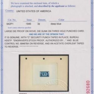 US Essays and Proofs #942P1a  Iowa Statehood die proof, proving room control number on reverse Probably uniique in private hands Cat Value: $1500