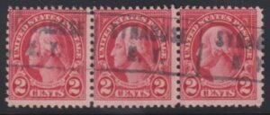 US Modern #634A Used F Strip of 3 Cat Value: $41+