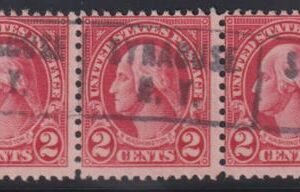 US Modern #634A Used F Strip of 3 Cat Value: $41+