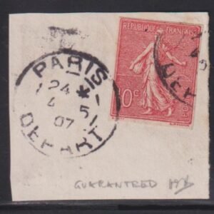 France Scott 138a #YV129d Used F 10c imperf on piece - pencil signed Cat Value: $99/90.00