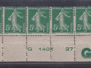 France Sc 159c #YV137h Hinged AVE - F Bottom margin in strip, paper stuck back $13.75 for singles Cat Value: $13.75/15 for singles