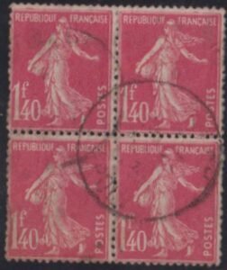France Sc 183 #YV196 Used  Block soiled, Flat perfs left thins Cat Value: $110/E100.00
