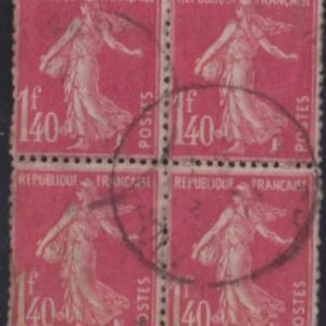 France Sc 183 #YV196 Used  Block soiled, Flat perfs left thins Cat Value: $110/E100.00