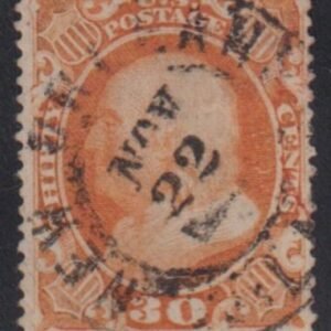 US Classics #38 Used F - VF S-O-N cancel slight thin spot1 short perf Cat Value: 500