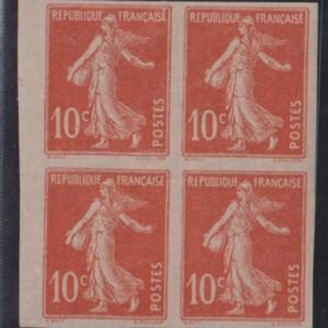 France Scott 162a #Yv138g Hinged VF small thin in 1 stamp, block Cat Value: 100 sc$75