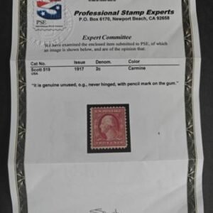 US Washington - Franklin #519 NH Mint F - VF Fresh NH PSE Cert Notes very faint pencil mark on gum Cat Value: $900