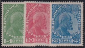 Liechtenstein #1a-3a LH Mint VF Unsurfaced paper - very fresh! Cat Value: $699