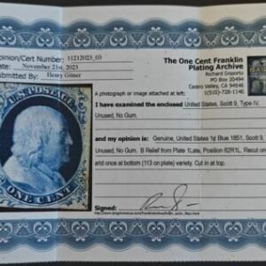 US Classics #9 Mint F - VF No Gum Pos. 82 R1L Doporto Cert Cat Value: $260