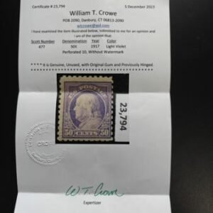 US Washington - Franklin #477 Mint LH  F Crowe Cert Cat Value: $850