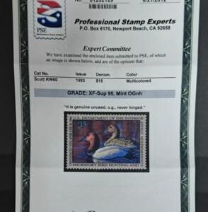US Federal Duck Stamps #RW60 Mint NH  XF - SUP PSE 95 Cert Cat Value: $55 as 95