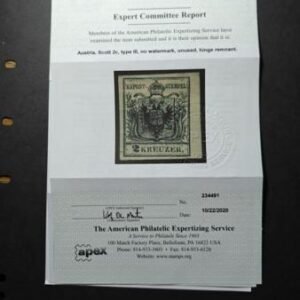 Austria #2c Type III Mint Hinged  VF - XF Machine paper - Deep Black Color APS Cert - Very Fresh Cat Value: $1750