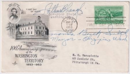 INV-33118itExt US 1019 FDC signed by Gov Arthur B. Langlie + Mayor Benek Smith