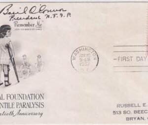 US 1087 FDC  Signed by Basil O’Connor, March of Dimes and Red Cross Chairman
