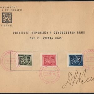 Czechoslovakia 1945 Stamp Sheet Signed by President Edvard Benes