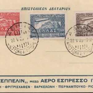 Greece 1933 Set of Zeppelin Stamps on Zeppelin Aero Express Italy Postal Card