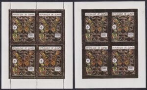 Guinea 1990 Gold Foil - Two blocks of 4 Picturing Butterflies, Scouts
