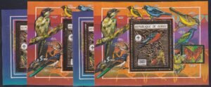 Guinea 1990 Gold Foil - - Four S/S, 2 x Perf, 2 x Imperf, Butterflies, Birds, Scouts