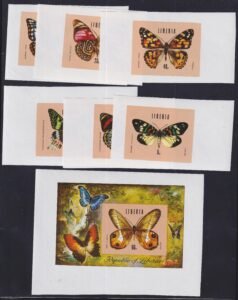 Liberia 1974 683 - 688, C204 Trial Color Imperfs, beige background, Butterflies