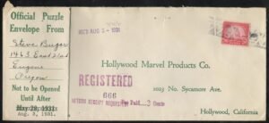 US  Oregon, Eugene 698 on Registered Fancy Cancel Cover, Geometric