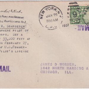 US 1927 C9 FDC Signed by Major R.W. Schroeder, Pilot