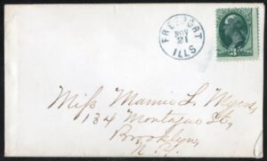 US 1873 #158 on Cover with Freeport, IL Fly Fancy Cancel