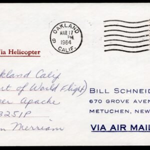 US 1964 #C64 on Airmail Cover flown via Helicopter & Signed by Pilot Joan Merriam