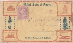 US c 1860 #65 on Civil War Patriotic Cover, Design includes Beehive, Ship and Clock