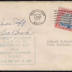 US 1929 1st Flight from Vancouver with C11, Signed by Pilots, J. Taft, G. Buck