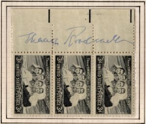US #956 Strip of 3 Autographed by Eleanor Roosevelt