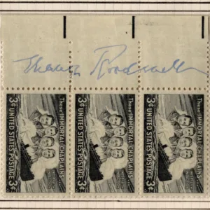 US #956 Strip of 3 Autographed by Eleanor Roosevelt