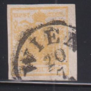 Austria #1j Used  VF - XF machine paper lemon yellow  Cat Value: $100