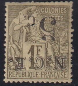 French Colonies and French Area - New Caledonia #8 Hinged Mint  F - VF  inhole Etsy in surcharge  Cat Value: Yvert: €70 Scott: $45