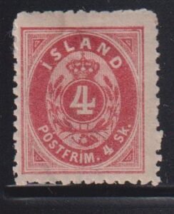 Iceland #6 LH  F - VF OG blind perforation right  Cat Value: $1400