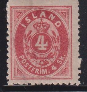 Iceland #6 LH  F - VF OG blind perforation right  Cat Value: $1400