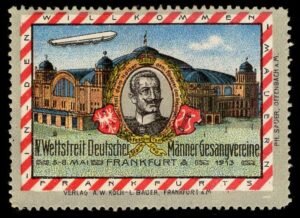 Germany 1913 Zeppelin over Frankfurt Vignette, Male Choir Competition