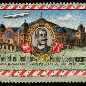 Germany 1913 Zeppelin over Frankfurt Vignette, Male Choir Competition