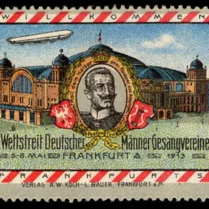 Germany 1913 Zeppelin over Frankfurt Vignette, Male Choir Competition