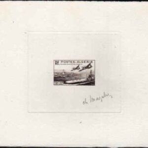 Algeria B56 1949 Artist Die Proof, Airplane, Sepia