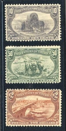US 290, 291, 293 Early Commemoratives F - VF Mint Specimen Overprint No Gum cv $1,750