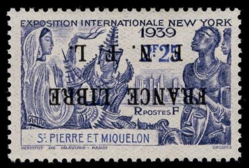 St. Pierre & Miquelon 257var NH XF Inverted Ovpt.