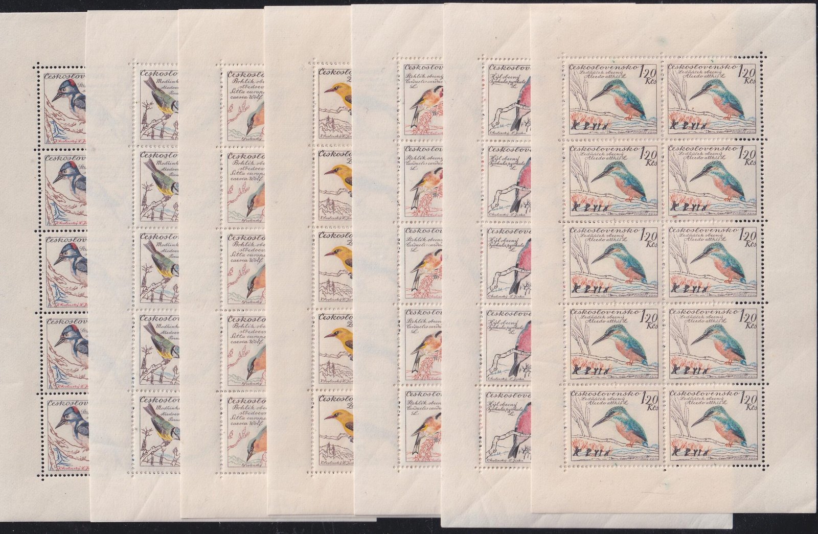 Czechoslovakia 1959 #942-948 NH Miniature Sheets of 10, Birds